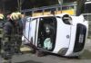 Choque y vuelco de una camioneta en Lugano