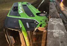 Un micro cayó desde un puente de seis metros en Carmen de Areco: hay varios heridos