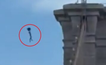 Hombre desnudo salta del puente de Brooklyn con mochila improvisada y sobrevive