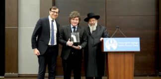 Milei Receives Ohev Yisrael Award for Advocacy of Jewish People