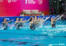 Un momento inesperado: El equipo argentino de natación artística enfrenta un desafío en los Juegos Suramericanos